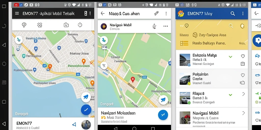 Tampilan antarmuka sederhana dan informatif dari EMON77 untuk Navigasi Mobil.