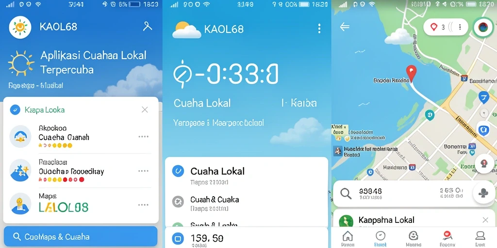 Antarmuka utama KAOL68 yang menampilkan informasi cuaca lokal.